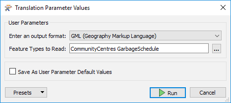 Selecting user parameter values